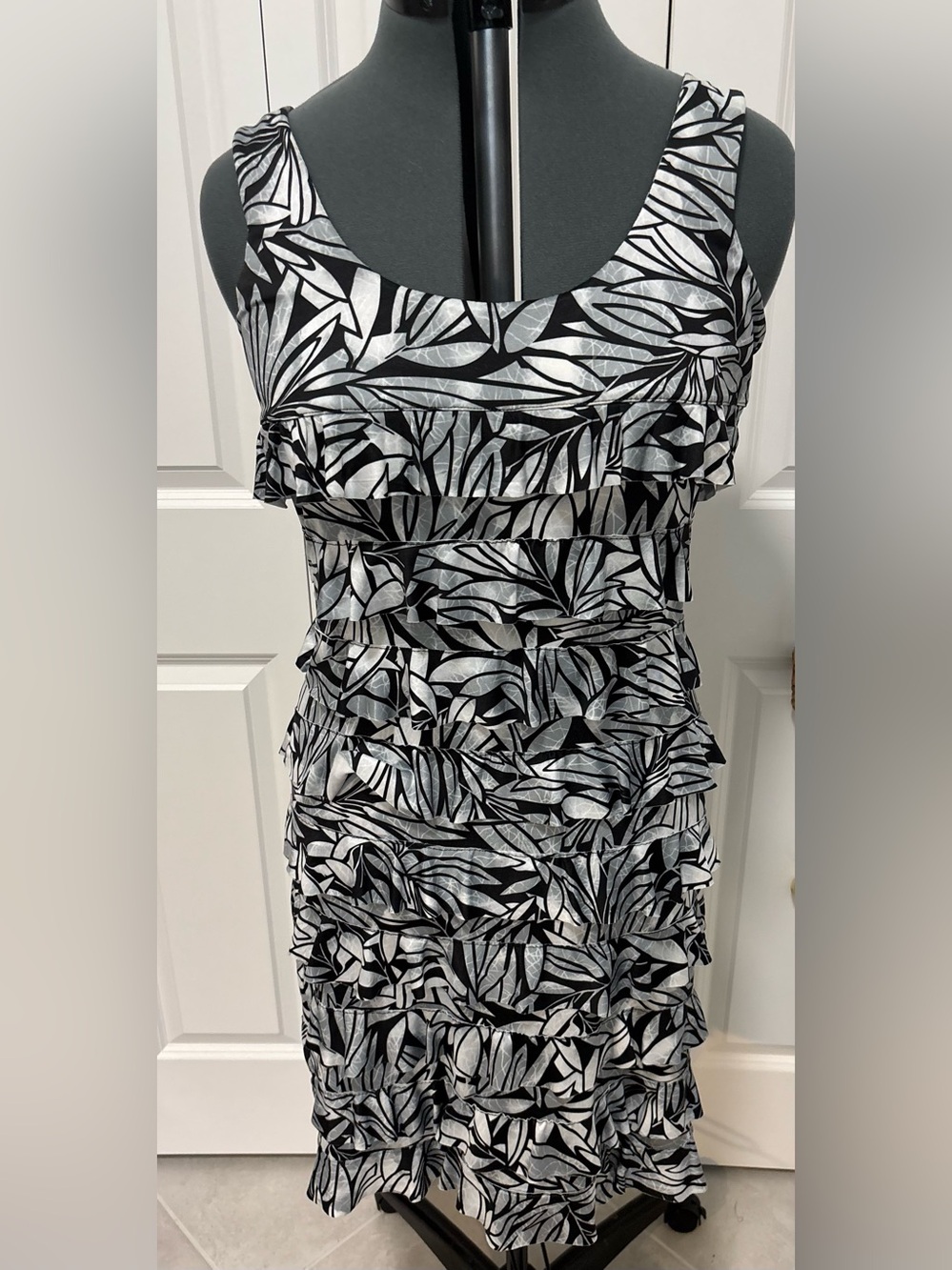 Sleeveless Black and Silver Ruffle Mini Dress